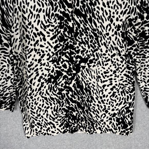 Talbots Cardigan Sweater Womens Medium Black White Animal Thin Button Career‎ - Picture 3 of 12